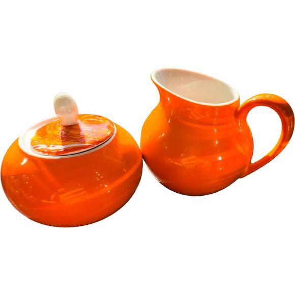 Vintage Holt Howard China Mid Century Modern Orange/White Cream and Sugar Set - Picture 4 of 9